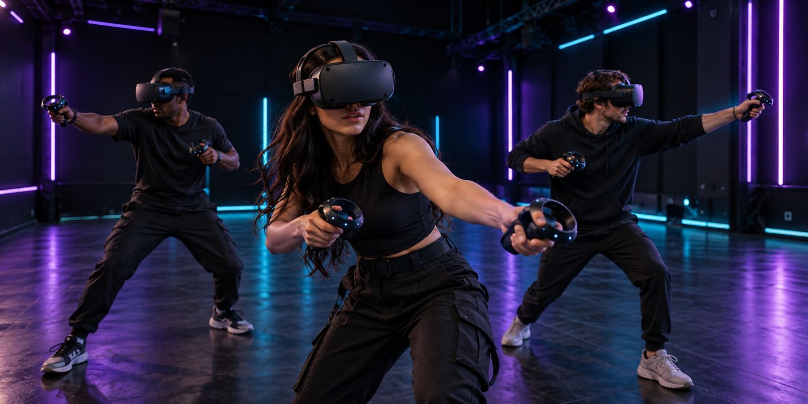Groupe jouant ensemble en réalité virtuelle